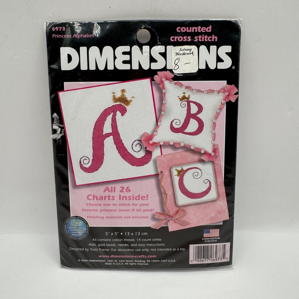 Dimensions Cross Stitch Kit Pink Princess Alphabet 6973 Monogram Crown Craft